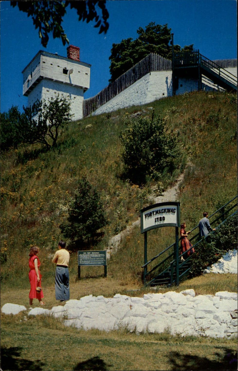 Blockhouse Old Fort Mackinac ~ Mackinac Island Michigan ~ 1950s vintage postcard