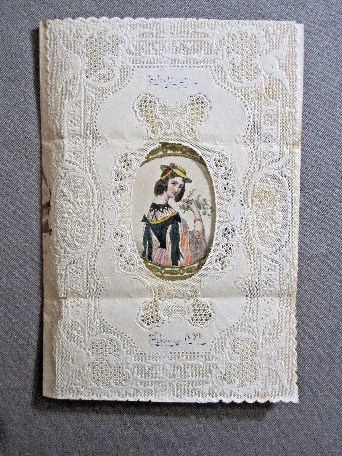Antique VALENTINE POEM and Tinted Lady - Feb. 1850