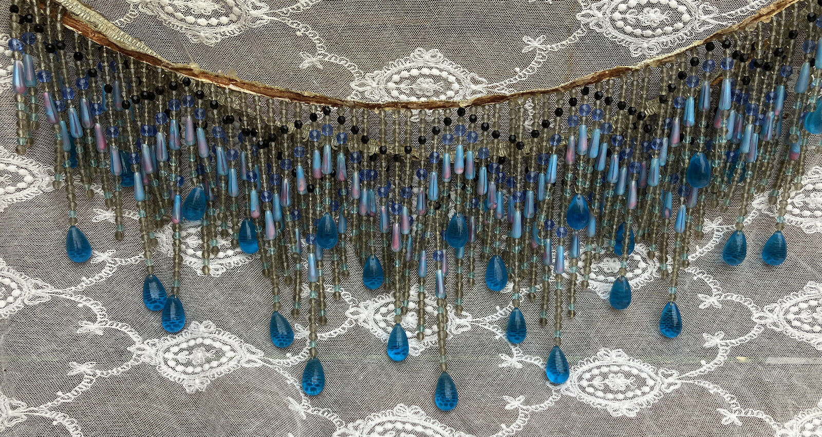 Antique Rare French Glass Beaded Lampshade Lamp  Fringe Trim Tubes - 48 inch