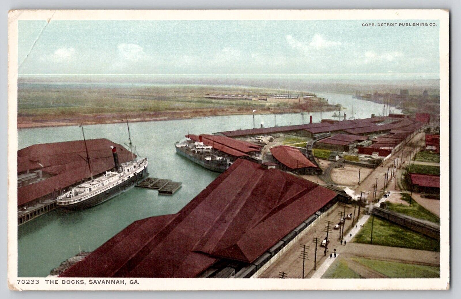 Aerial View The Docks Ships Savannah GA Postint Postcard c1910's Detroit Pubs Co