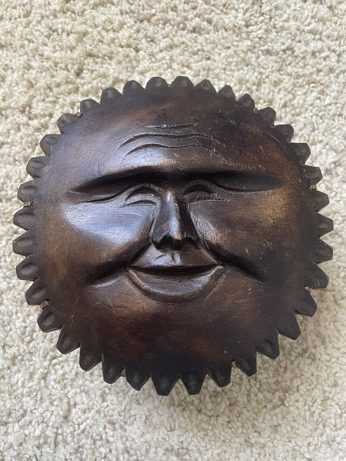 Rare Find 🎁 Vintage Smiling Face Wood Trinket Bowl
