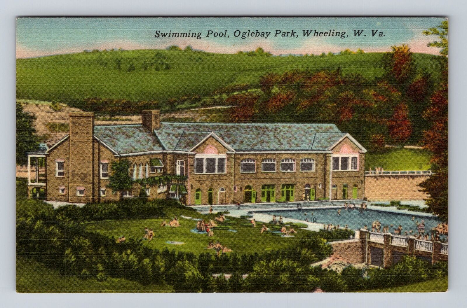 Wheeling WV-West Virginia, Swimming Pool at Oglebay Park, Vintage Postcard