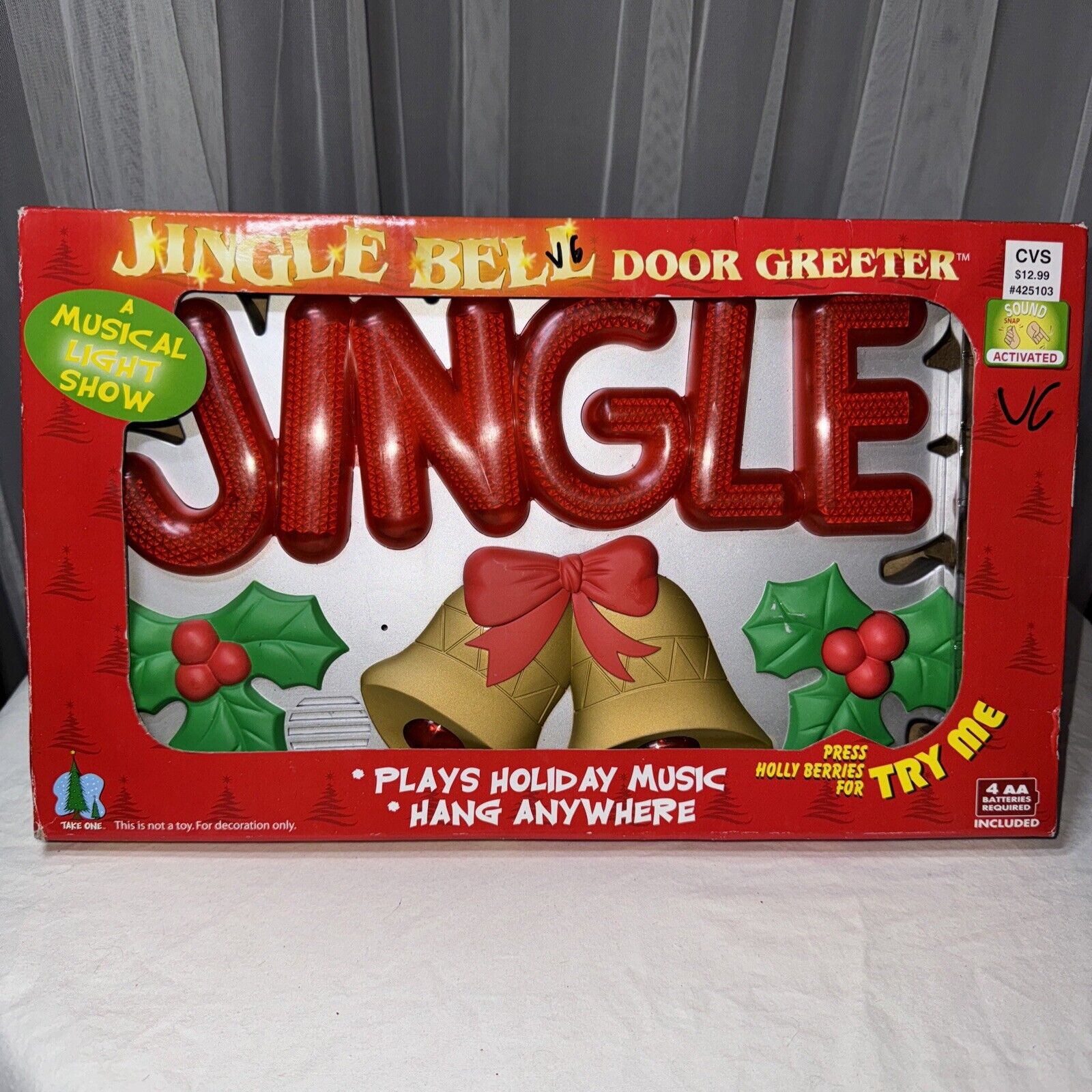 Jingle Bell Door Greeter Holiday Music Lights Sound Activated Tested