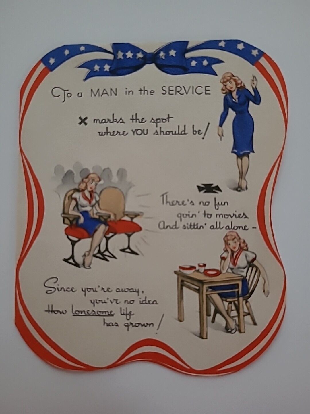 UNUSED Vtg WW2 To MAN IN SERVICE Whimsical Lonely GAL Waits TO WIN THIS WAR CARD