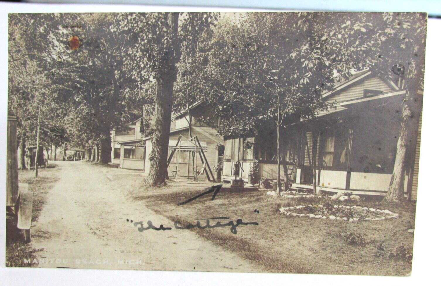 1909 MANITOU BEACH Michigan, Mi., RPPC Real Photo Postcard Cottages Lake Scene