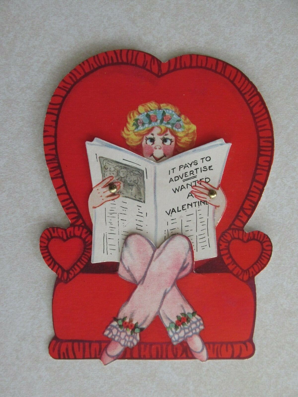 PP50 Valentines day card Wanted It pays to advertise a valentine lady Mechanical