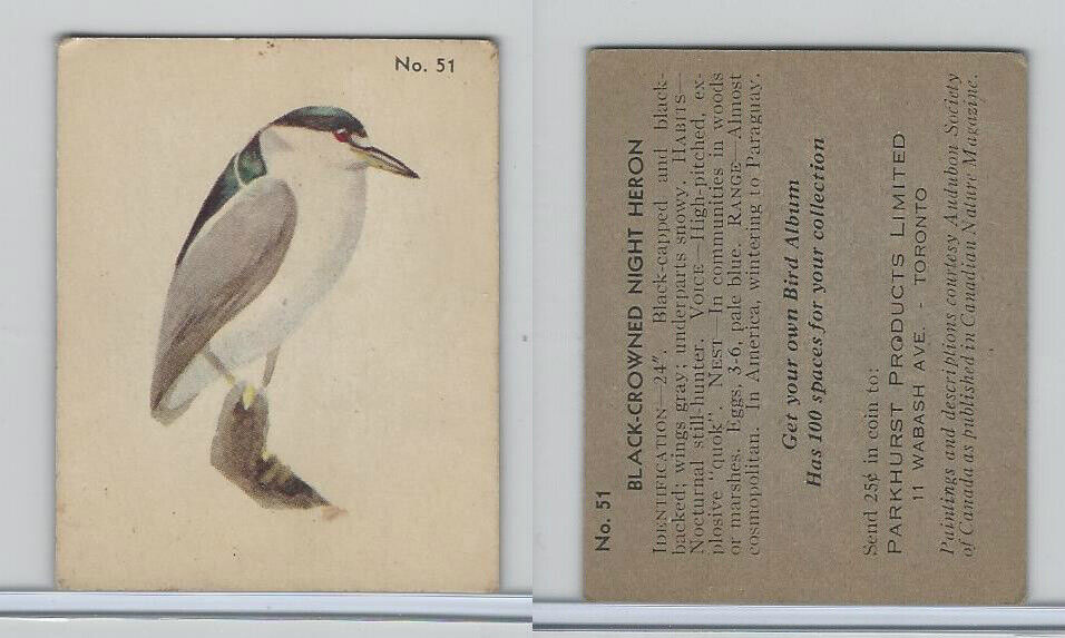 V339-2 Parkhurst, Audubon Society Birds, 1952, #51 B. Crowned Night Heron
