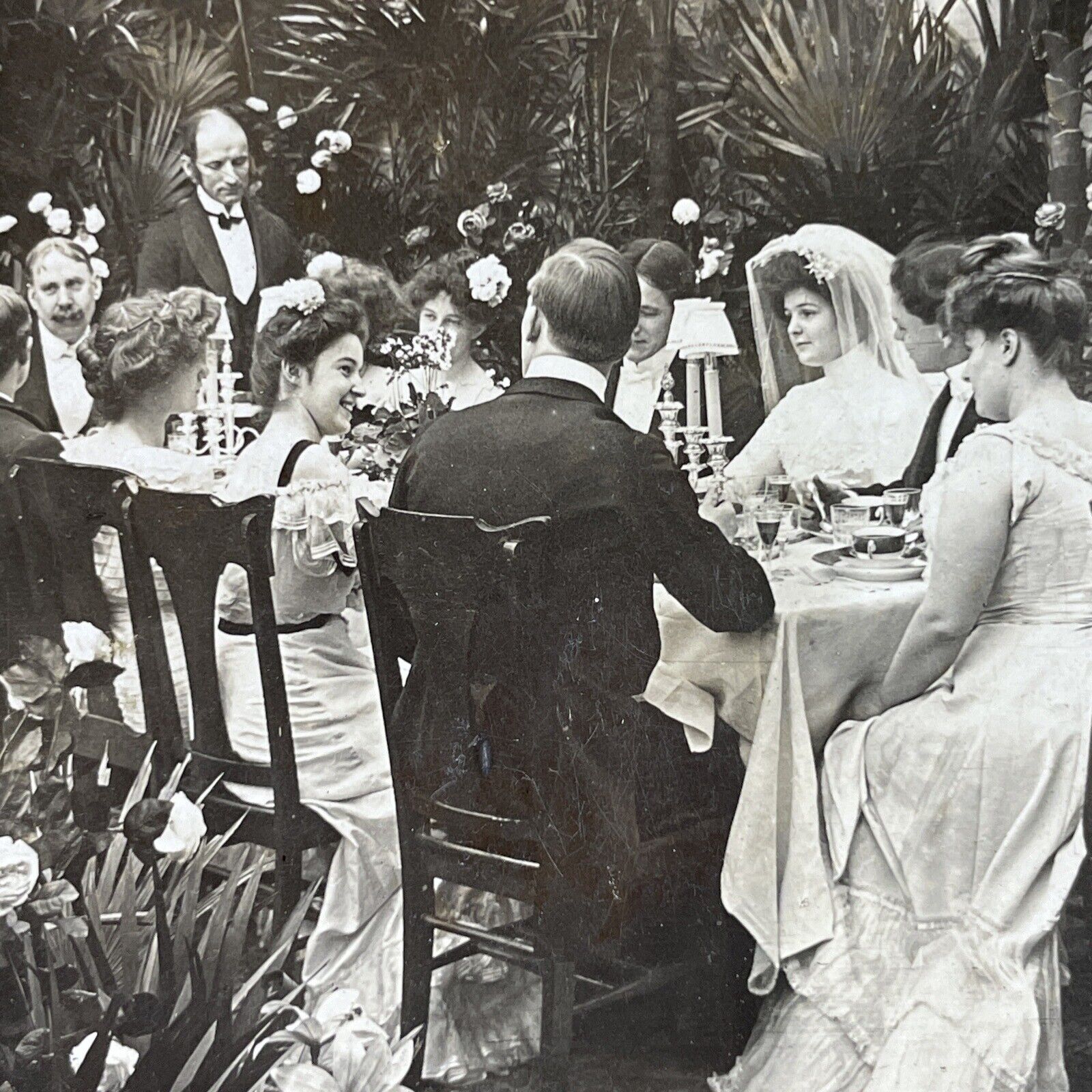 Antique 1902 Victorian Wedding Dinner Stereoview Photo Card P2949