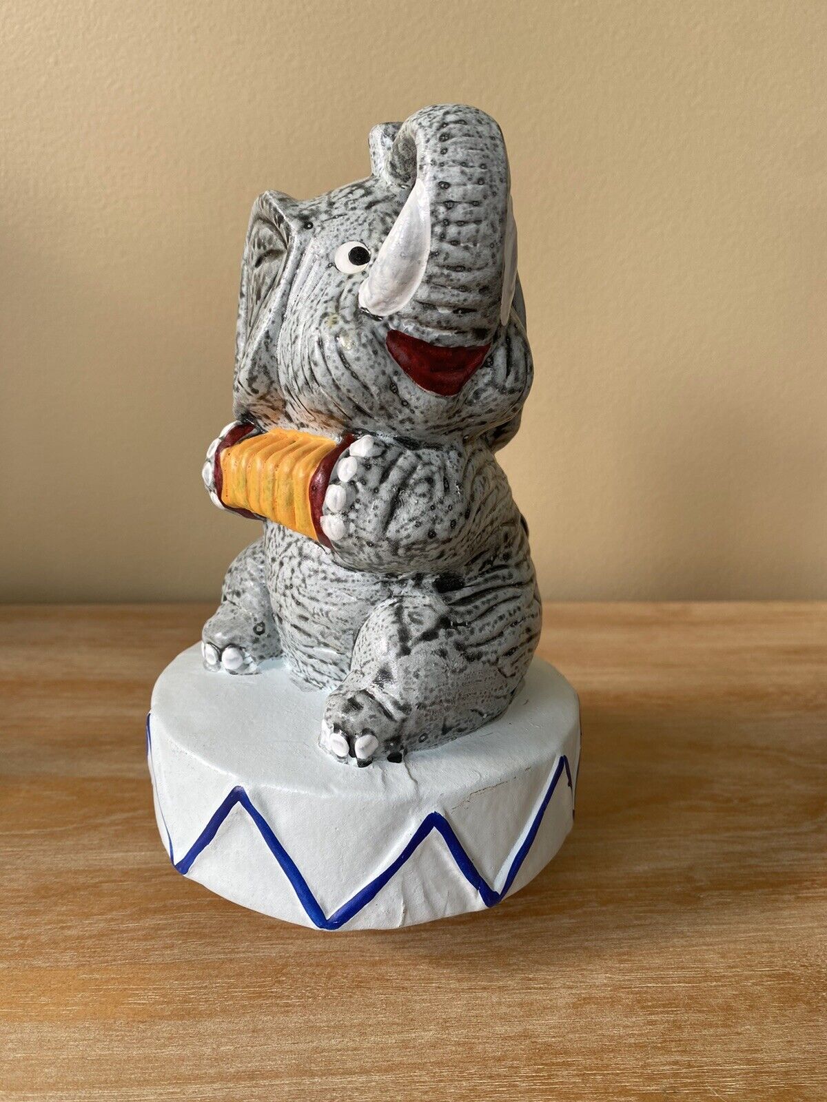 Vintage 80’s Elephant Playing An Accordion Music Box-Plays “Talk To The Animals”
