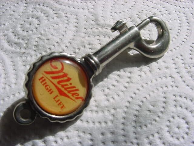 Vintage Miller High Life Beach Bottle Opener Belt Loop Key Ring Fob Keychain*