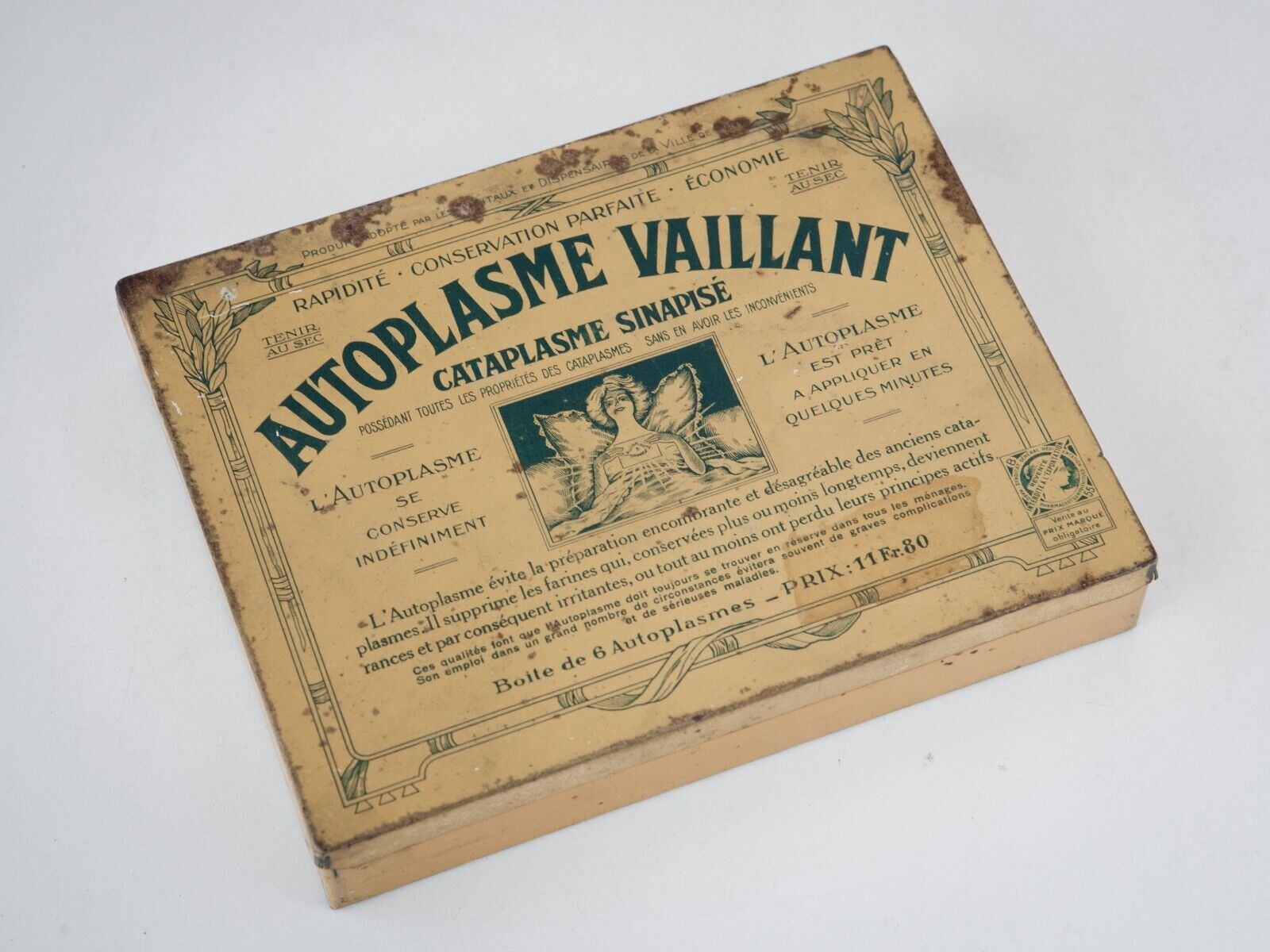Vintage Autoplasme Vaillant Metal Medicine Tin French Cold Medication Empty Box