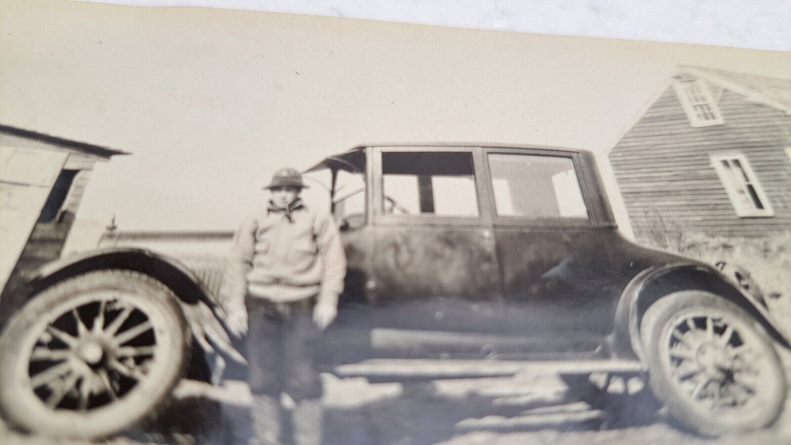 Original Antique Black & White Photo Man With Antique Car