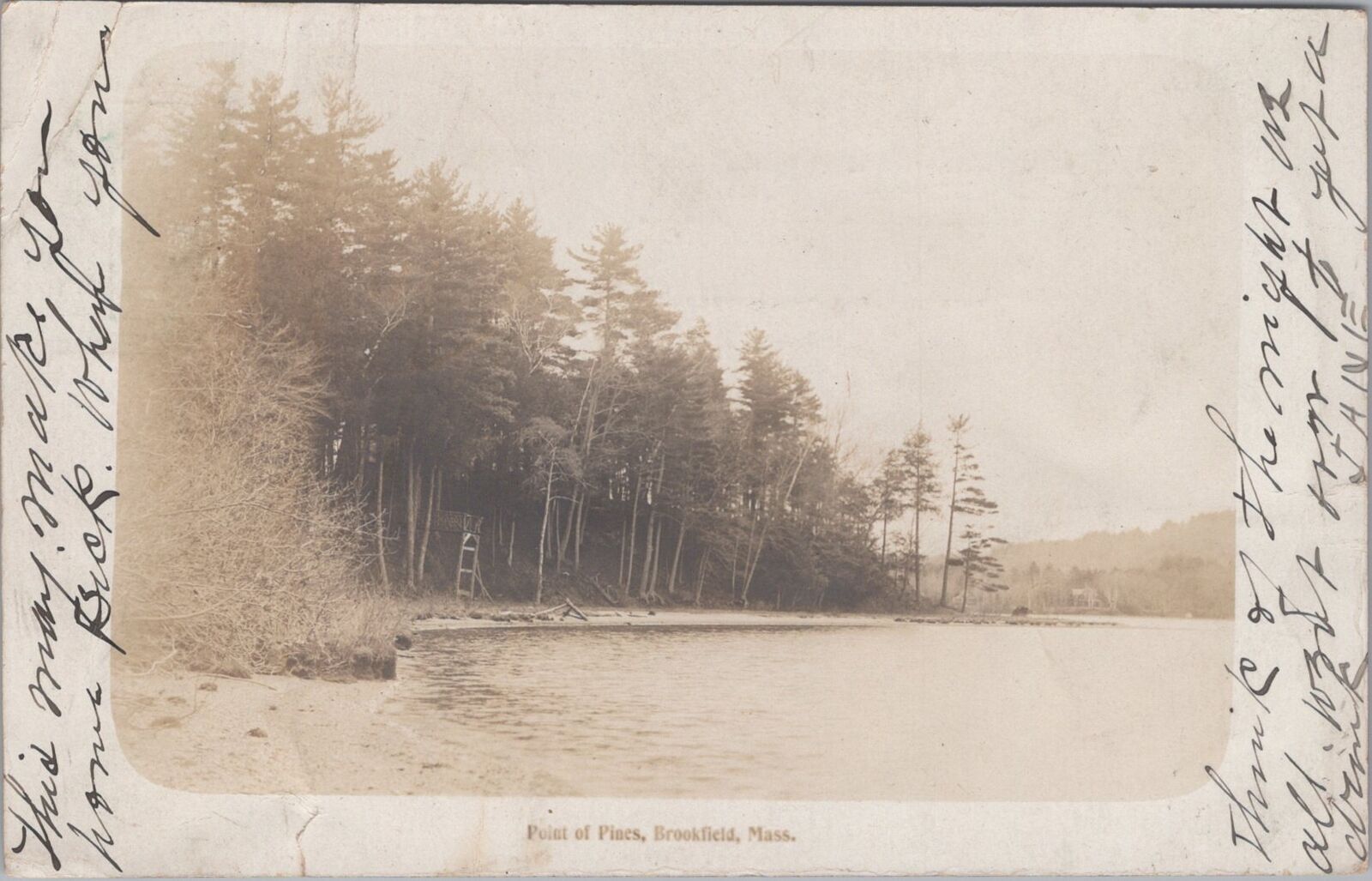 Point of Pines, Brookfield, Massachusetts c1900s Eddy Make RPPC Postcard,Tear
