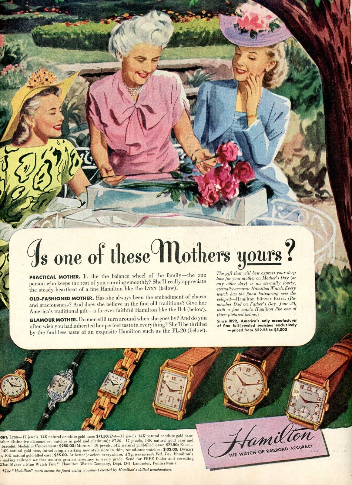 1948 Hamilton Watch Co Is One Of These Mothers Yours? Accuracy Magazine Ad Color