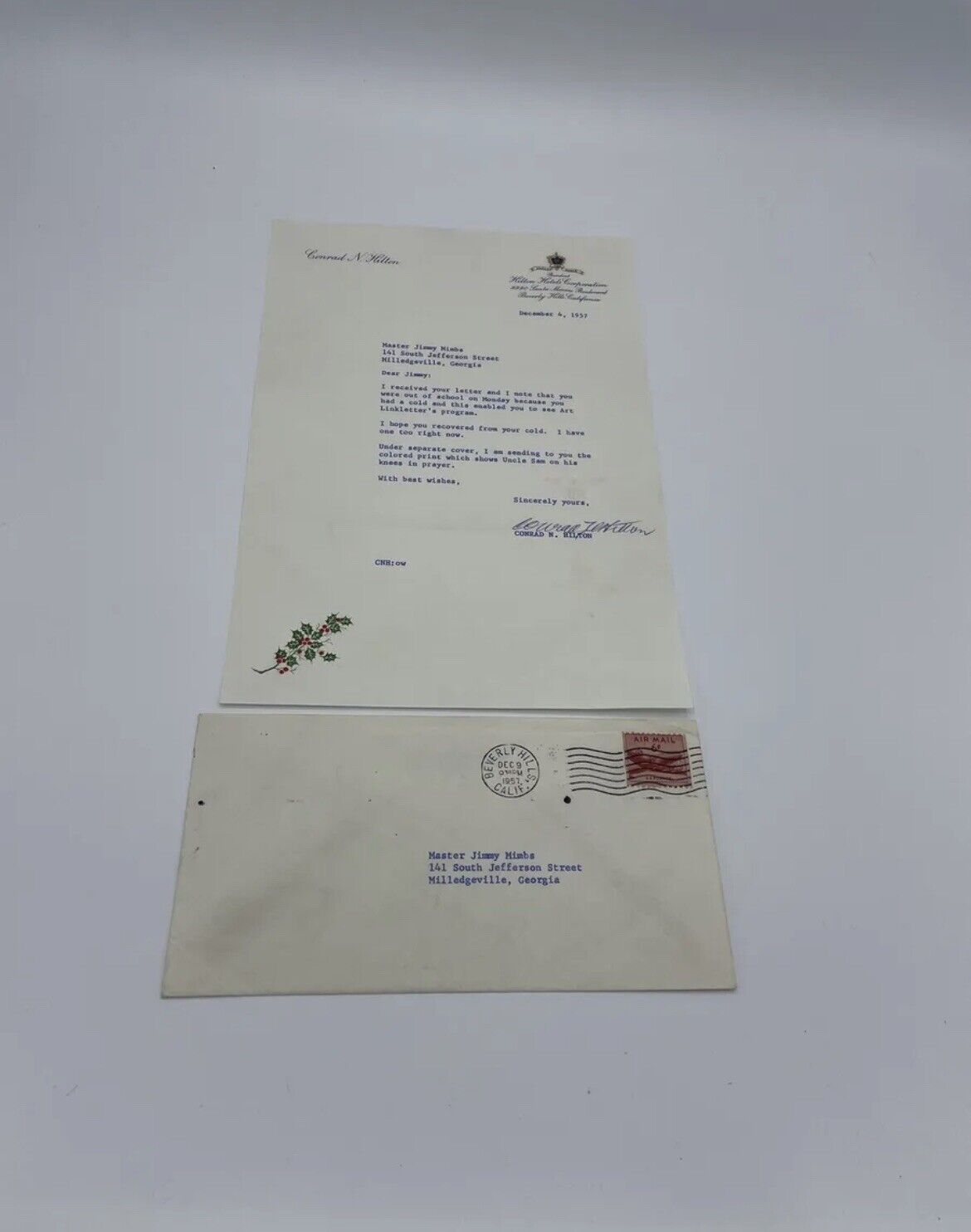 1957 Conrad Hilton Signed Letter W/ Envelope- Hilton Hotels