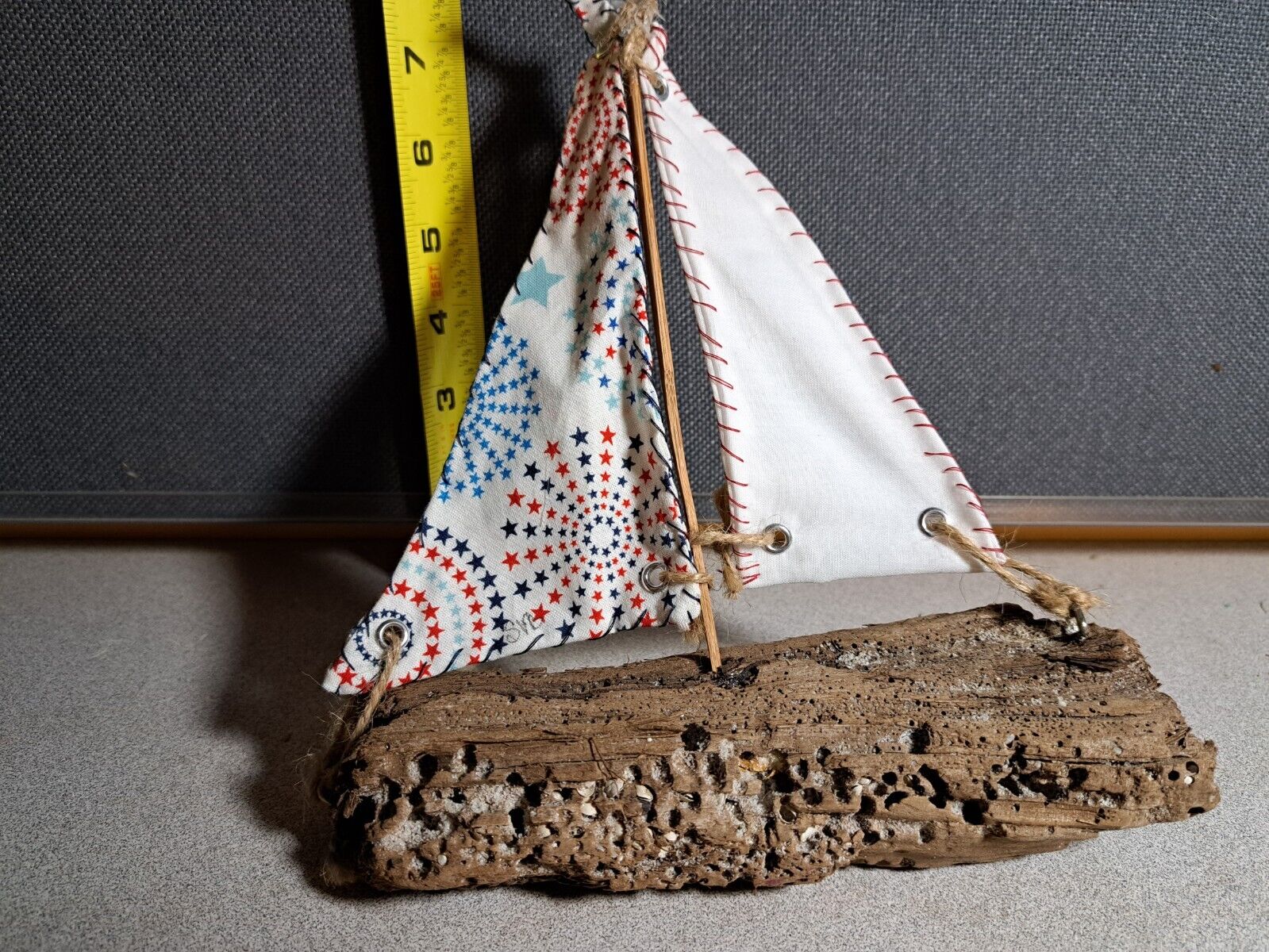 Handmade Drift Wood Sail Boat Decor With Embedded Seashells #1669L132