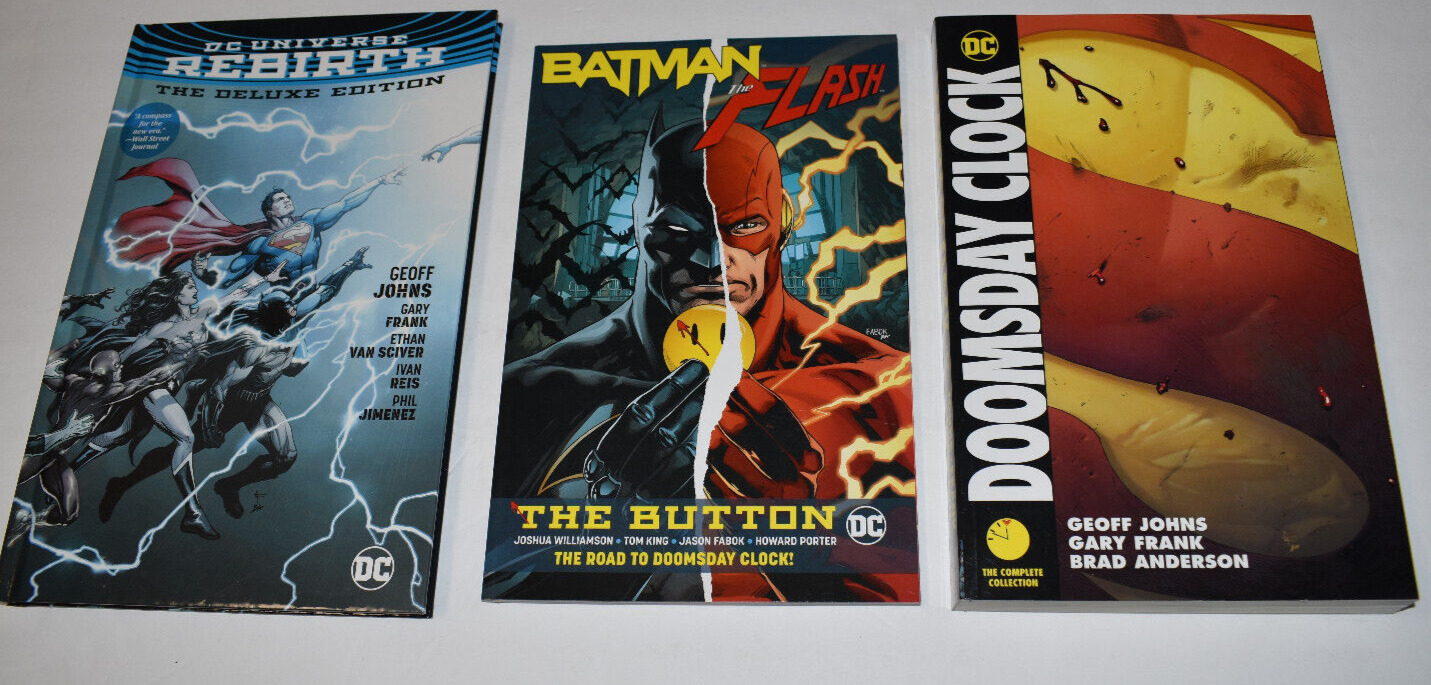 DC Universe Rebirth Deluxe Doomsday Clock Complete Batman/Flash Button TPB Lot