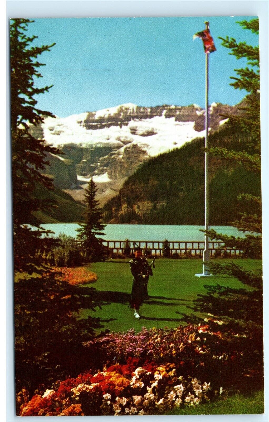 Lake Louise Banff Bagpipes Flag Vintage Postcard B06