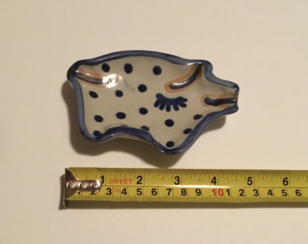 M. A. Hadley Pig Spoon Rest Pottery Blue Trinket Dish Signed 