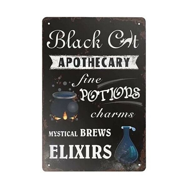 Black Cat Apothecary Witch Metal Sign 8x12 Inch