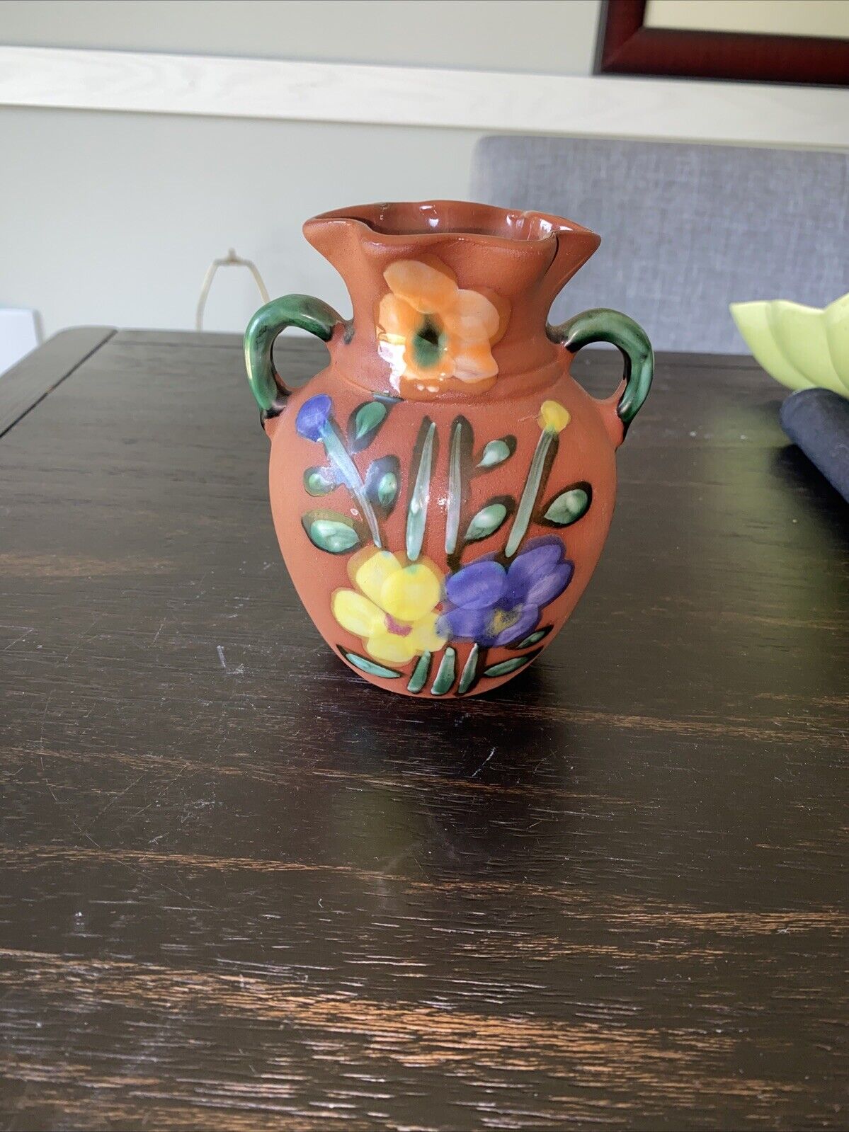Hand Painted Terra Cotta Jug Vase Two Handled