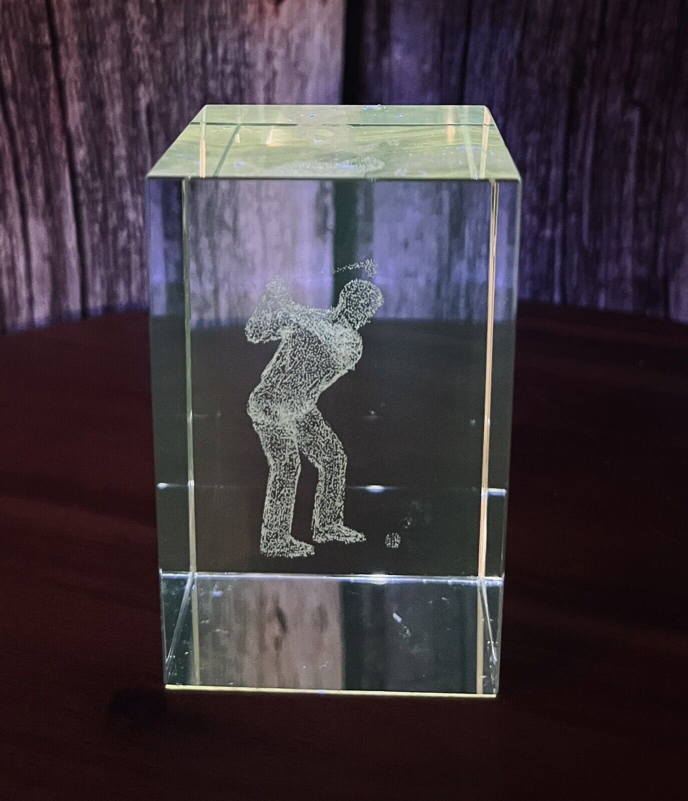 Paperweight 3D Laser Etched Crystal Glass Cube Golf Ball Fairway Male Golfer
