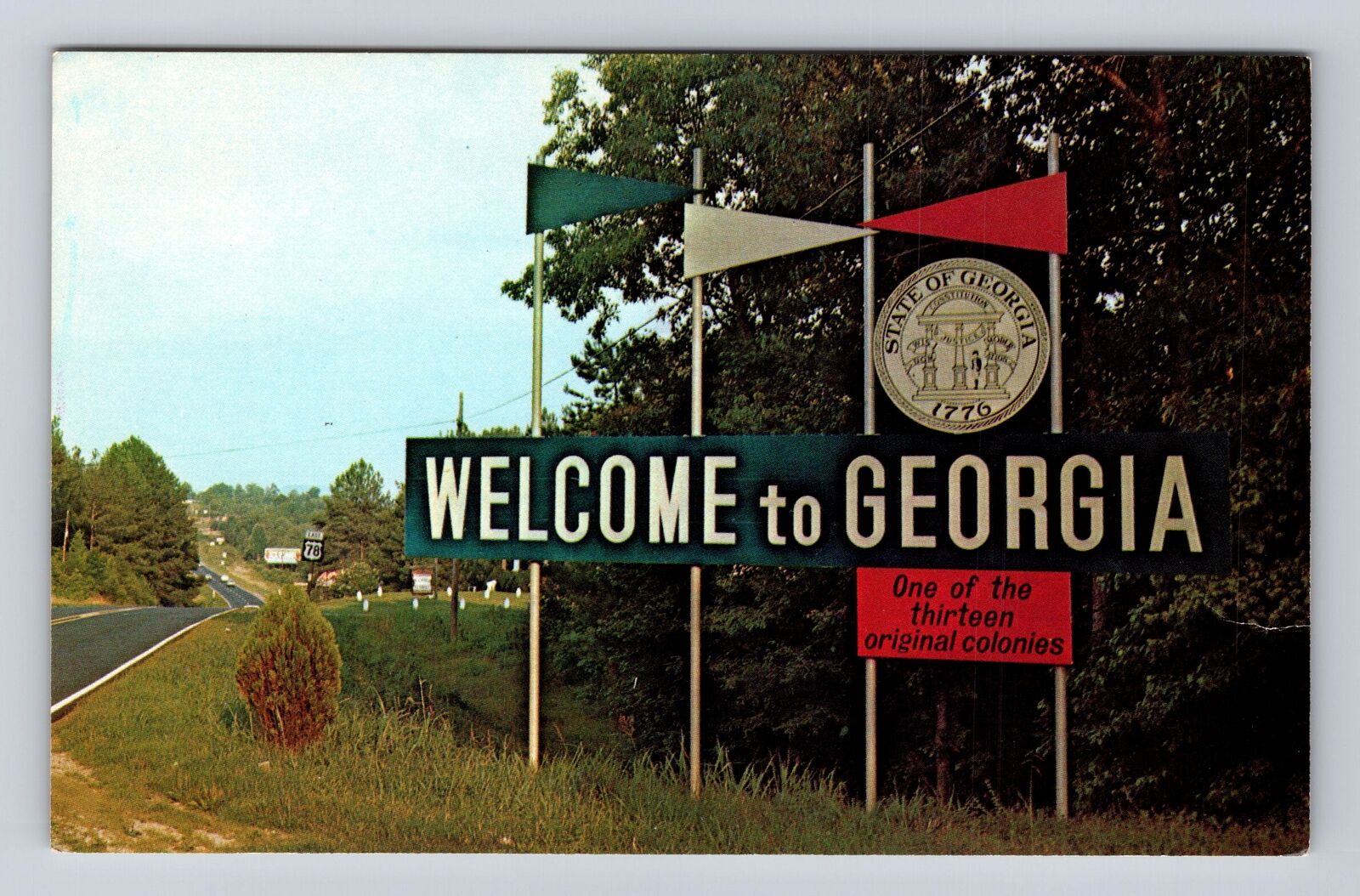 GA-Georgia, Georgia Welcome Sign, Antique Vintage Souvenir Postcard