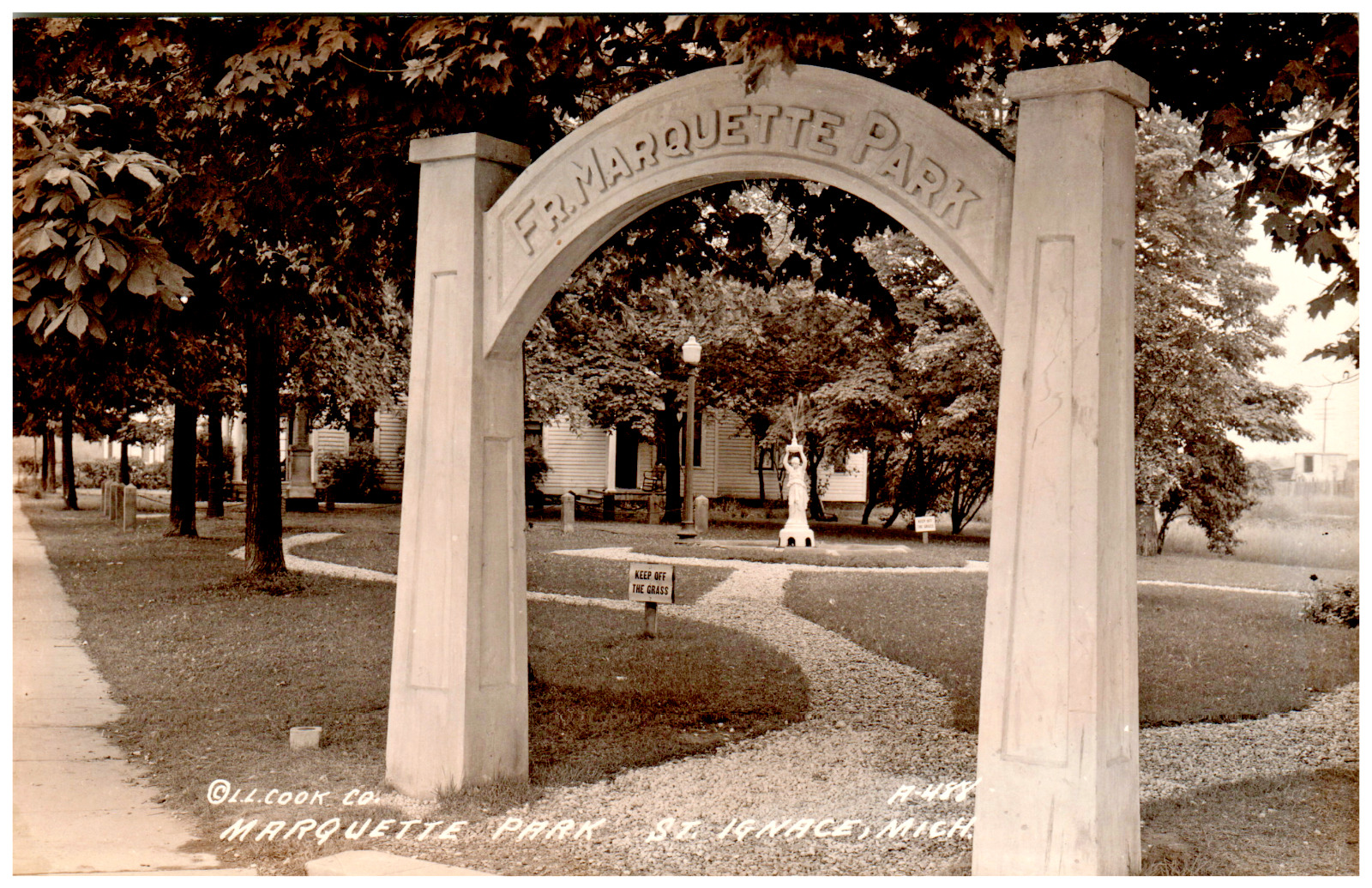 Postcard RPPC Marquette Park St. Ignace, MI  L.L. Cook