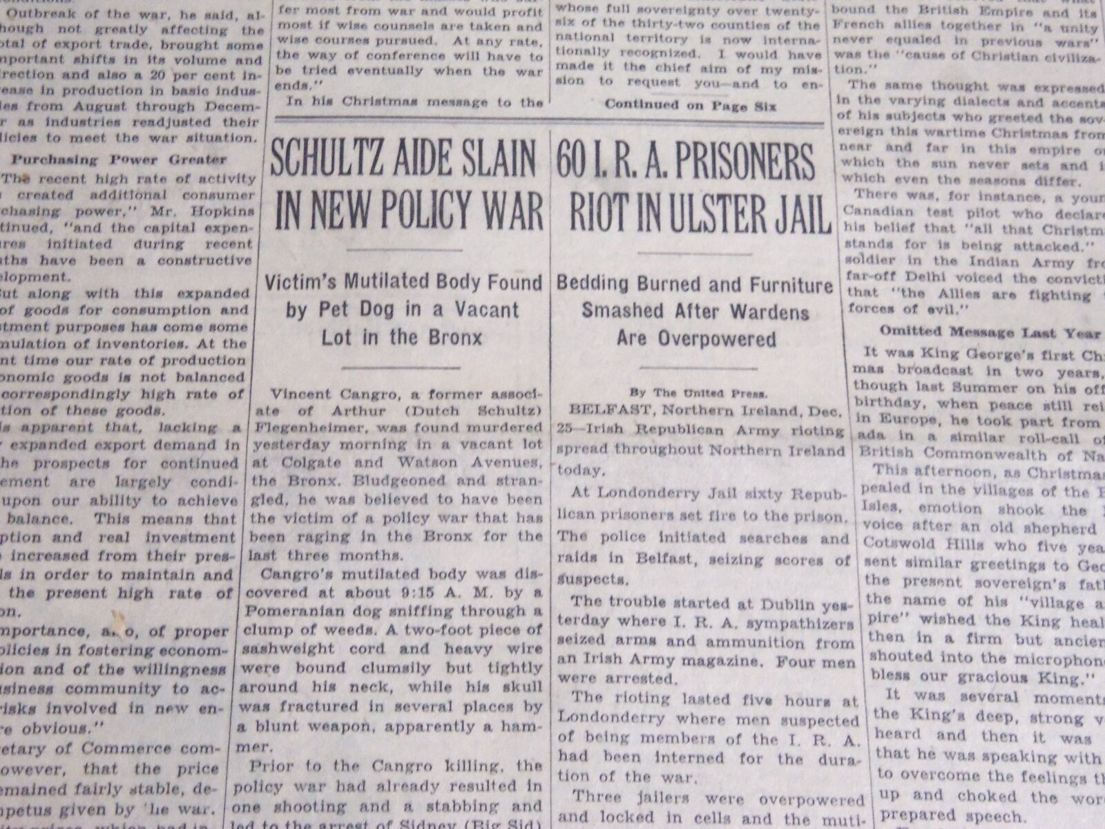 1939 DECEMBER 26 NEW YORK TIMES - SCHULTZ AIDE SLAIN IN NEW POLICY WAR - NT 6830
