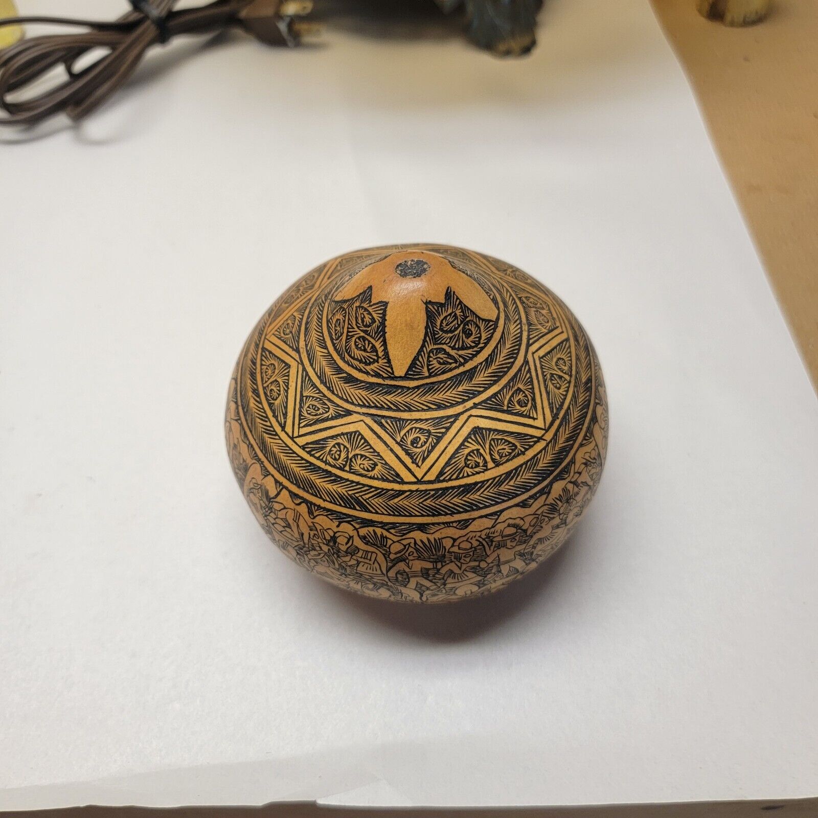 Vtg. Hand Carved Peruvian Storytelling Gourd Beautifully Painted