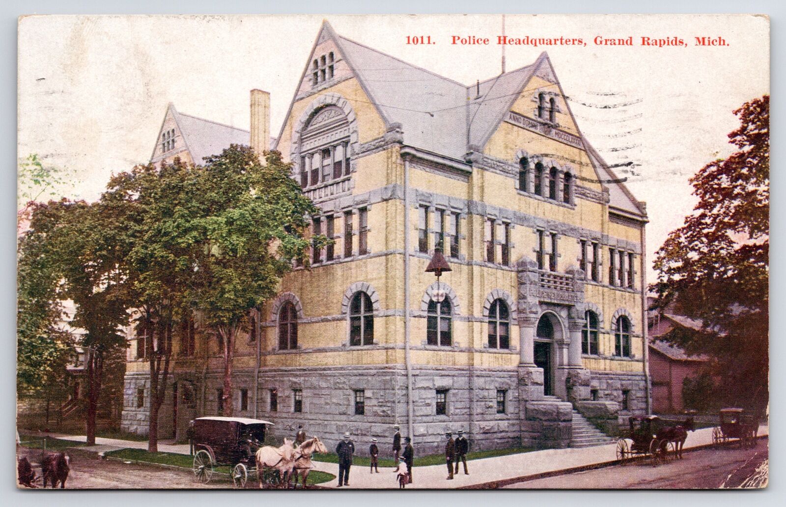 Grand Rapids Michigan~Police Headquarters~Horse Carriage~1908 Postcard