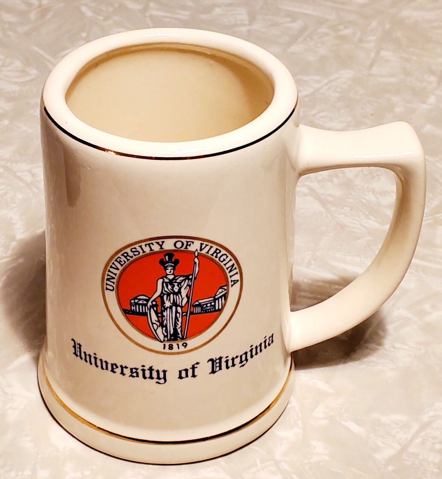 Vintage University of Virginia Ceramic Stein Mug Cream Gold UVA Graduation Gift