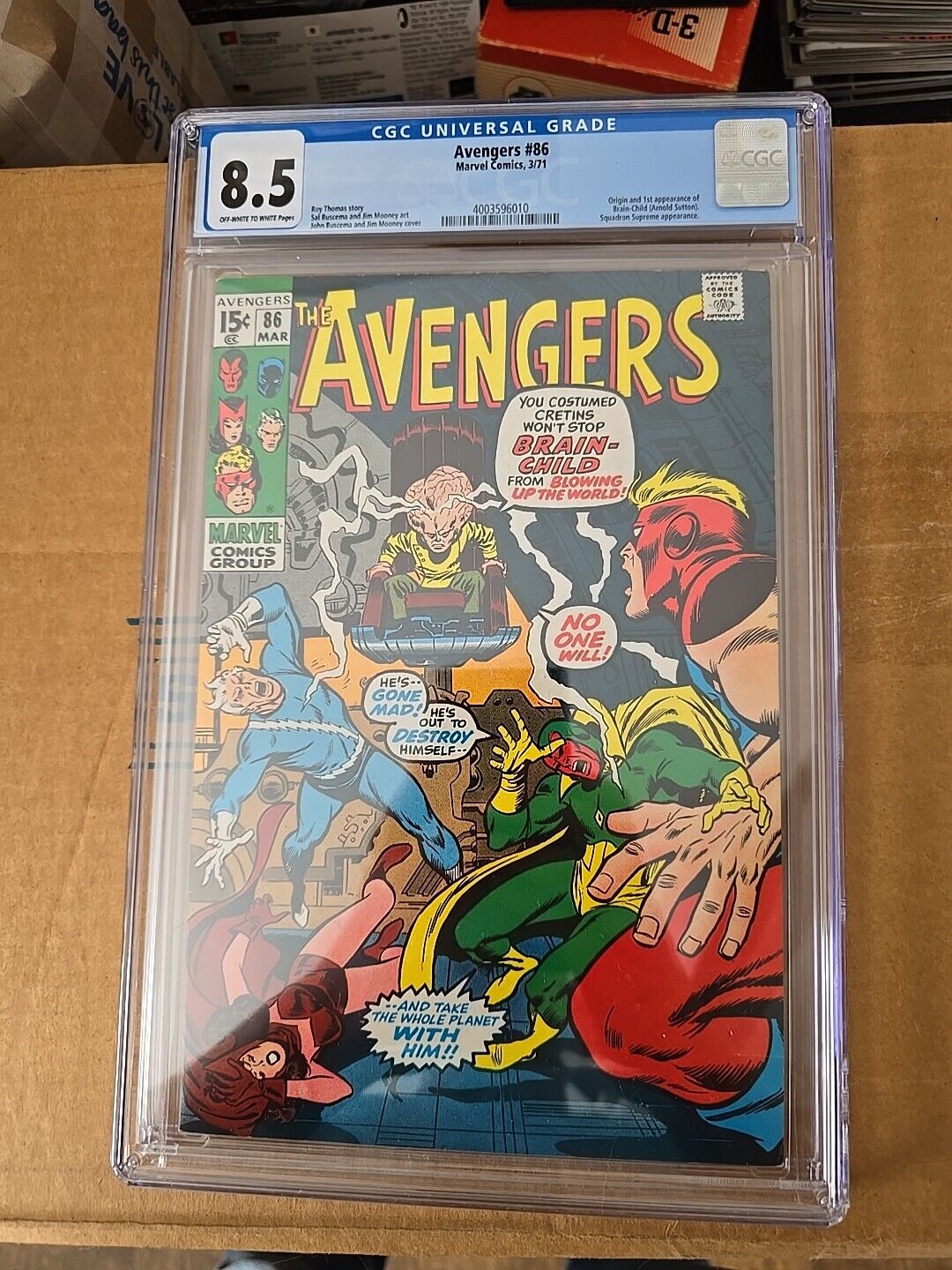 Avengers #86 CGC 8.5 Ow/w Pages 1st Brain Child And Origin