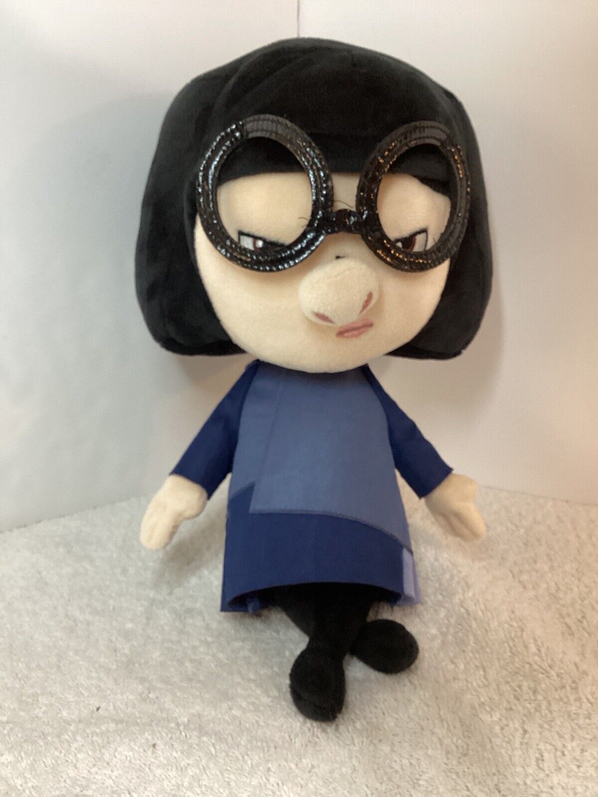 Disney The Incredibles 2 Edna Plush Doll 13” Glasses Blue Dress Black Hair