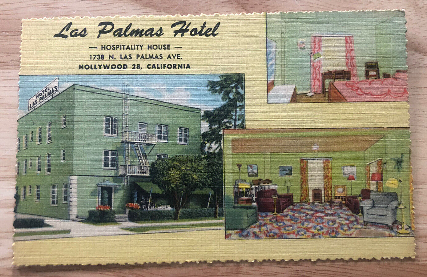 Las Palmas Hotel Hospitality House Linen Hollywood Ca Vintage Postcard O51