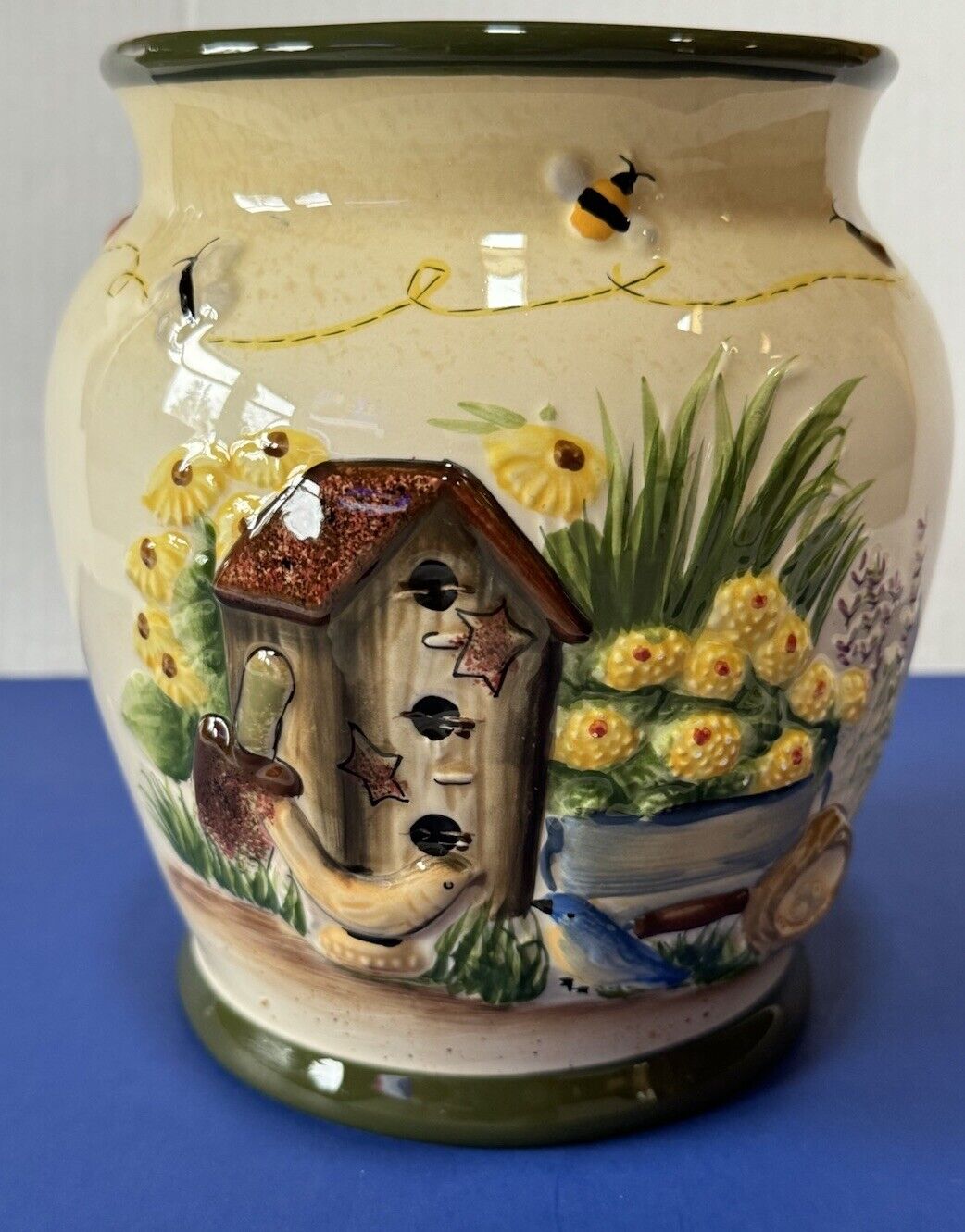 Linda Spivey Country Garden Large Canister With Birds, Bees & Flowers- No Lid