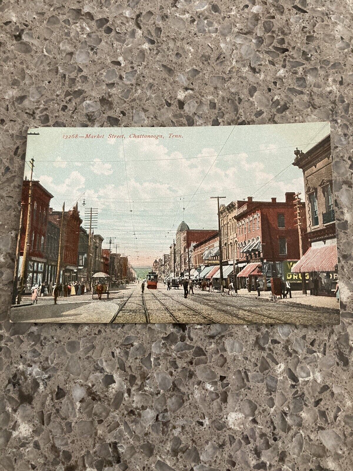 Postcard Unposted 1907 Market Street Chattanooga Tennessee Trains People Town
