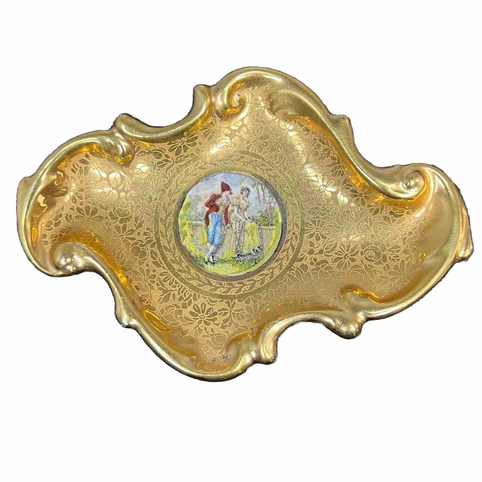 Vintage 22K Gold Hand Painted Porcelain Trinket Tray Dish Osborn China