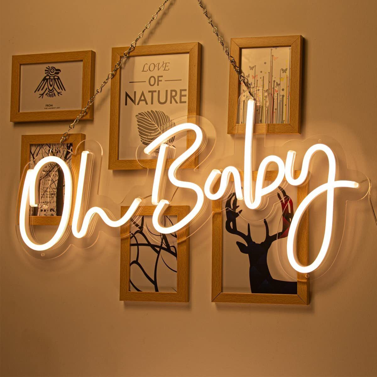 Reusable Oh Baby LED Neon Sign Light for Party Wall Decor 23.5X11.8in Warm White