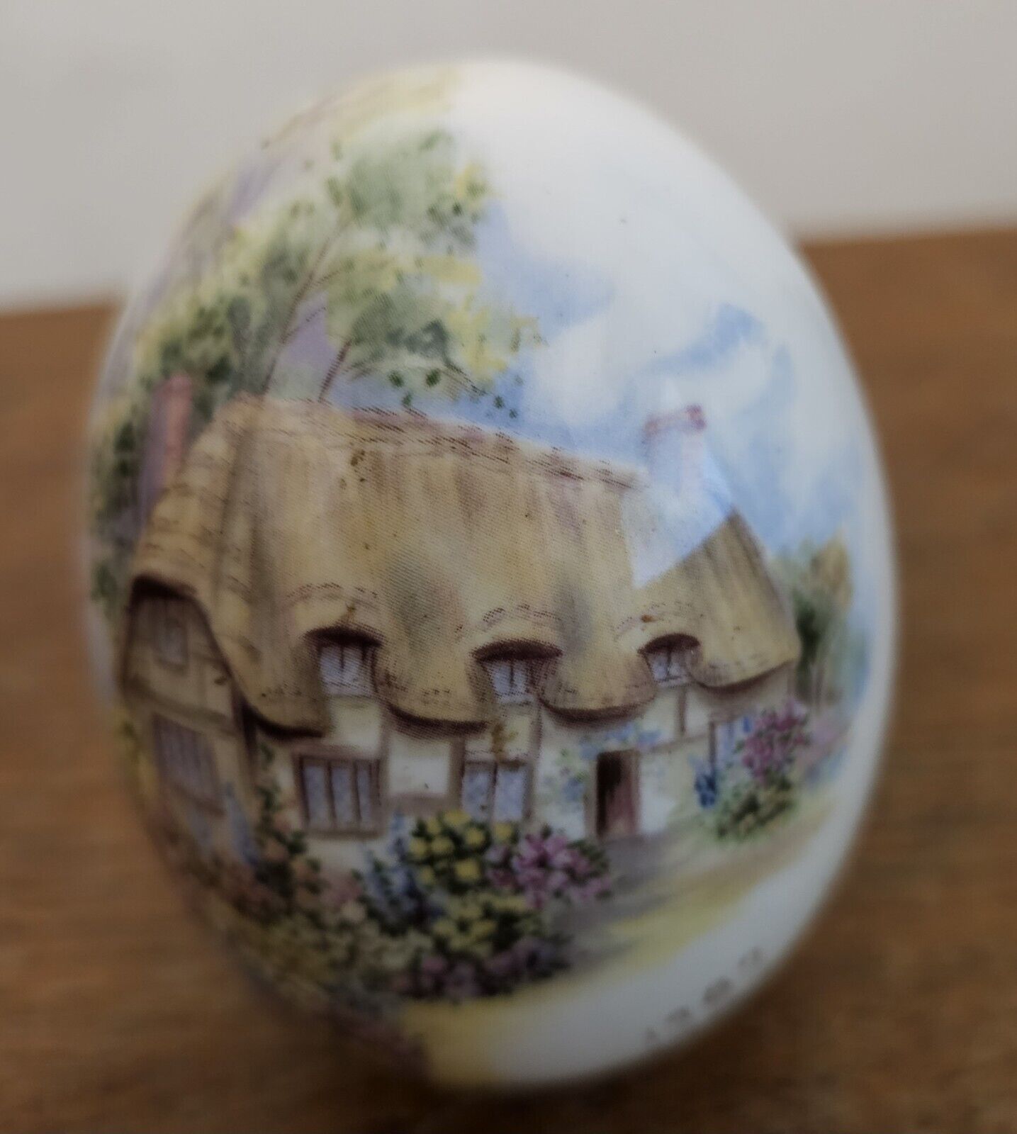 Vintage Large Hand Painted Porcelain Egg Figurine French Cottage Signed 1987