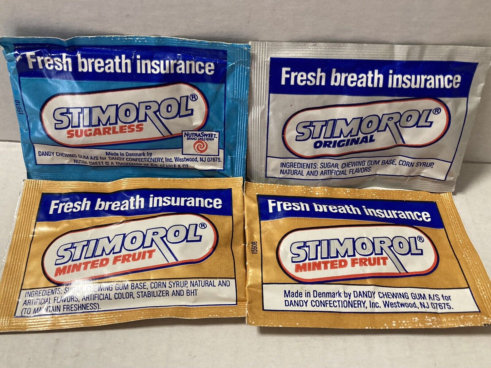 Vintage 1990\'s Denmark STIMOROL Fresh Breath Chewing Gum Lot of 4--NOS--Sealed