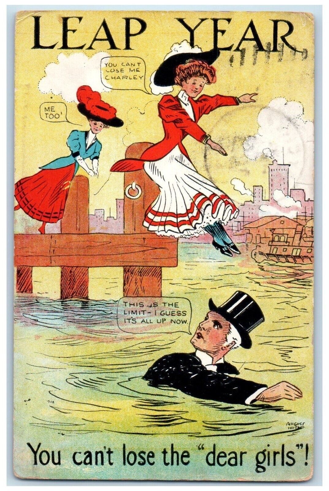 1908 Leap Year Womans Suicide Diving Buildings Imlay City Michigan MI Postcard