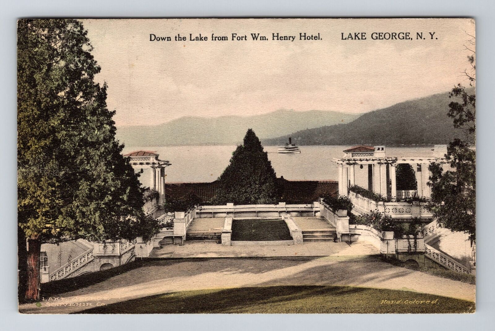Lake George NY-New York, Down Lake Fort Wm Henry Hotel Vintage c1916 Postcard