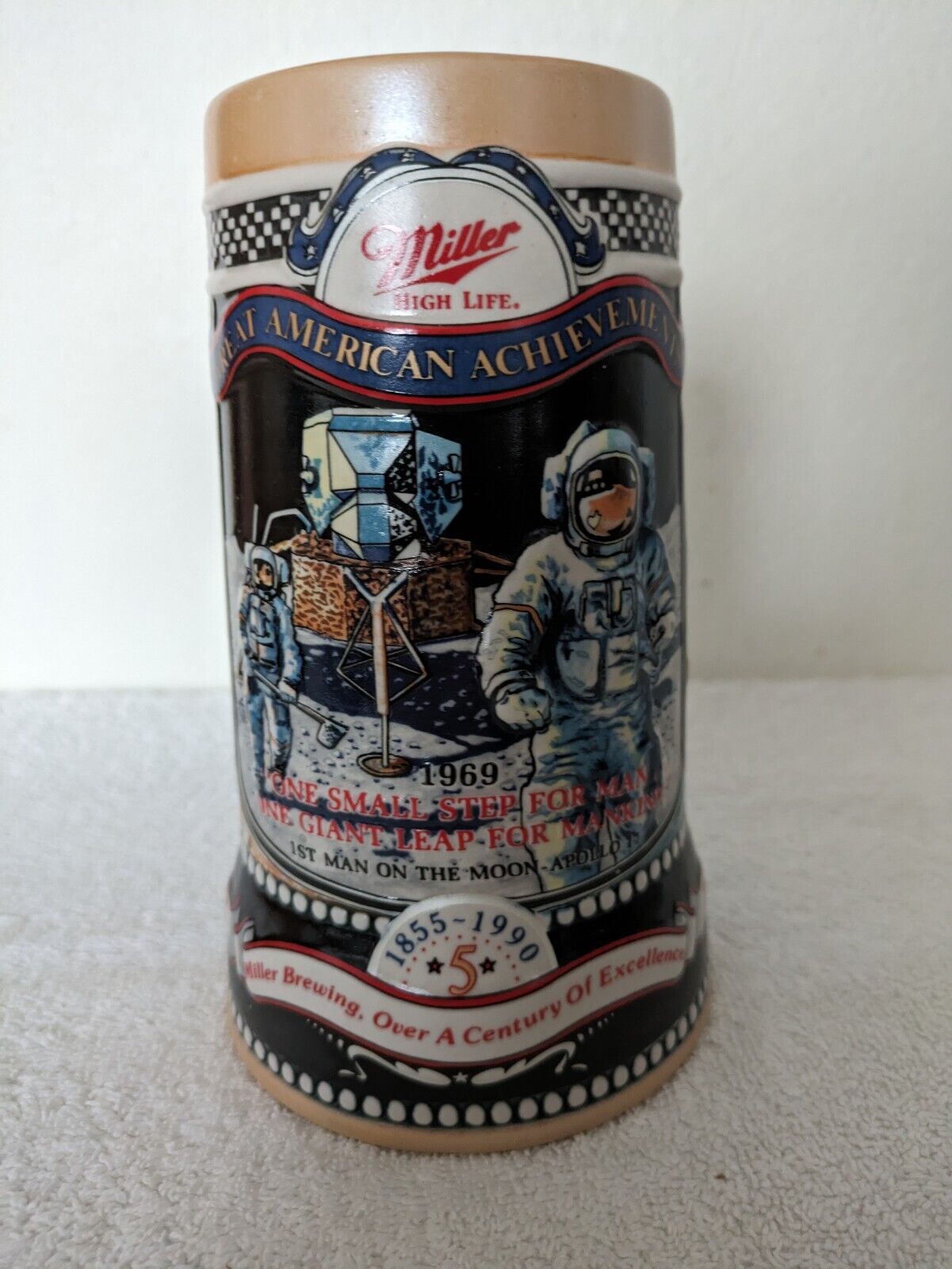 NASA 1855-1990 Miller Beer Stein Mug Great American Achievements 1969 Apollo 11