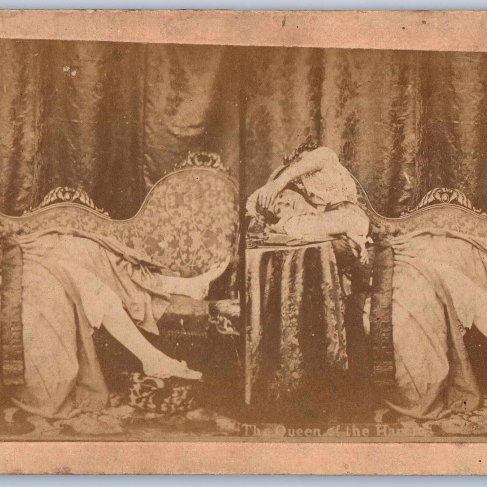 c1890s Queen of the Harem Young Lady Victorian Couch Stereoview Photo Girl V38