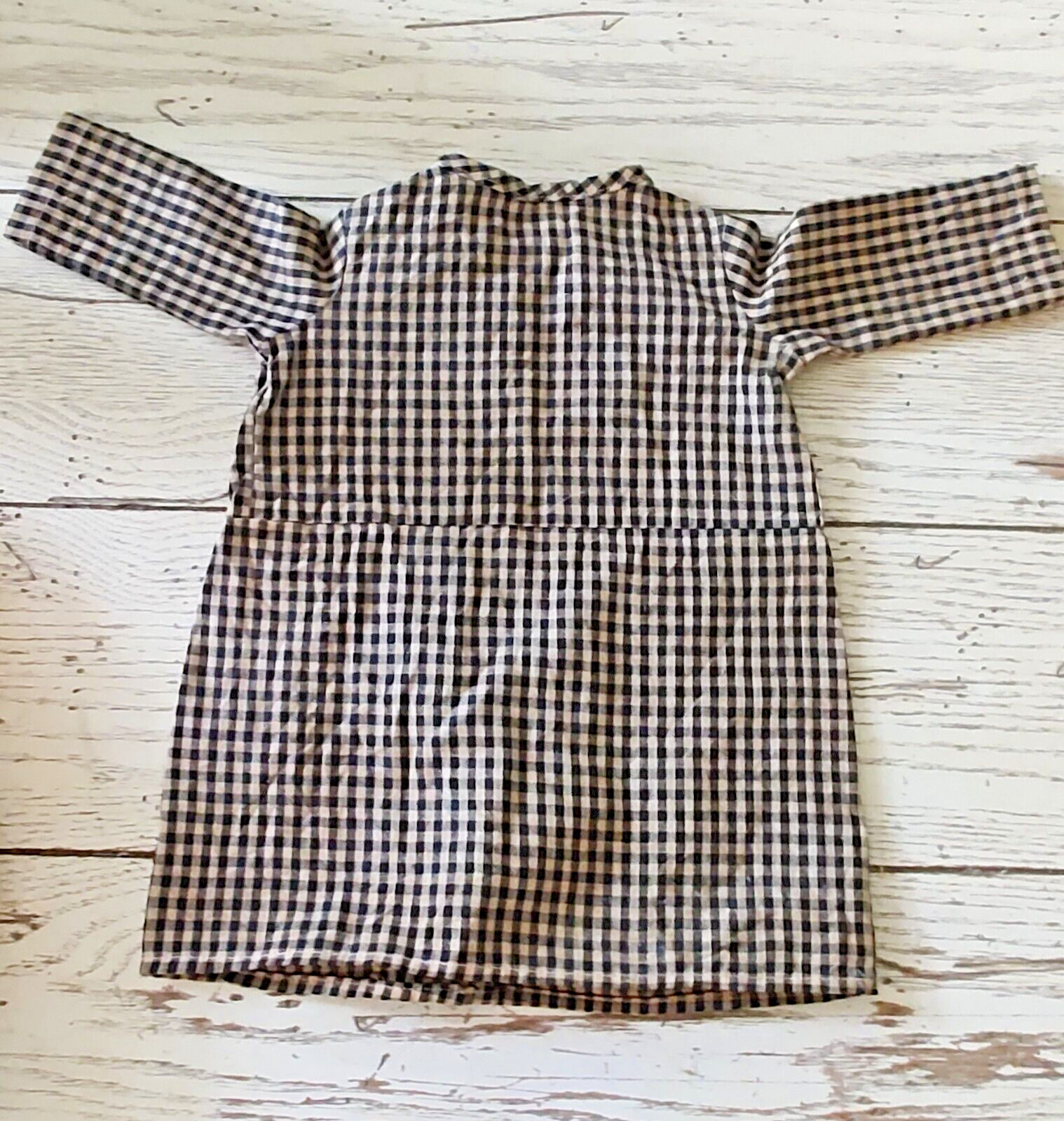 Vintage hand sewn Black Gingham Tea Dress, for doll Primitive 13\