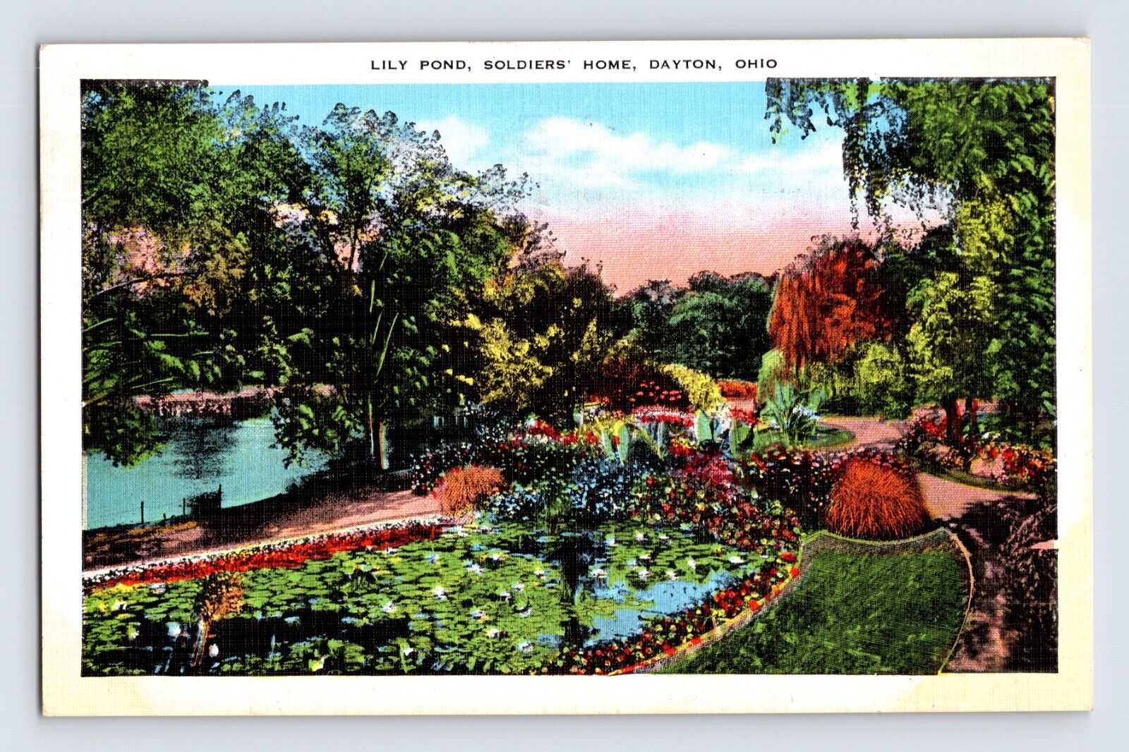 Postcard Ohio Dayton Lily Pond Soldier Home Garden 1941 Posted Linen
