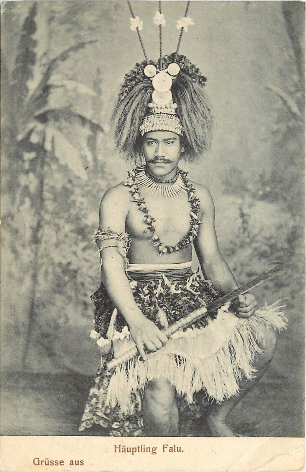 c1905 Postcard; Häuptling (Chief) Falu w/ Sword & Regalia, Samoa