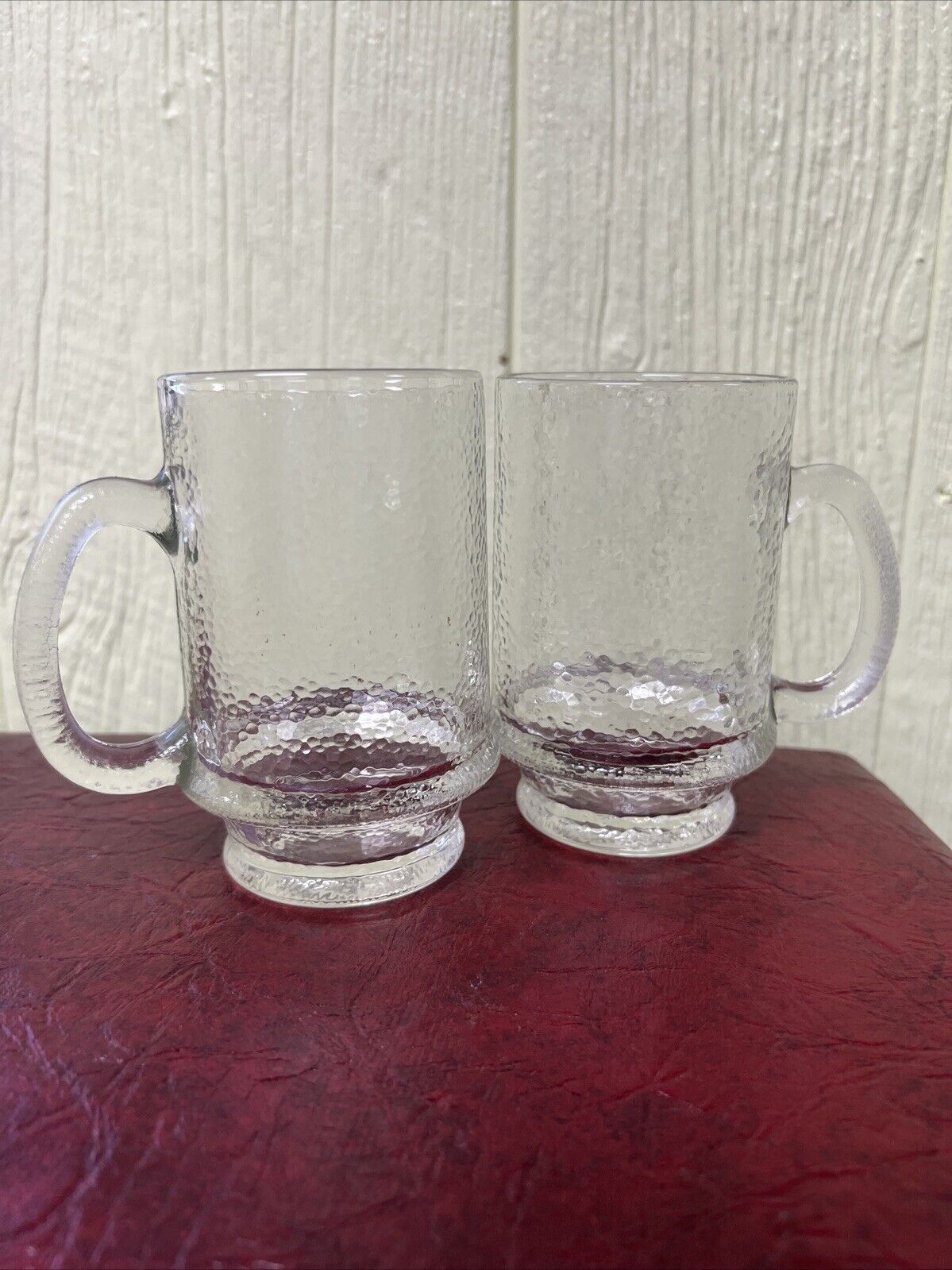 Vintage Clear Glass Dimple/Pebble Texture Coffee Cups Mug Lot Of 2