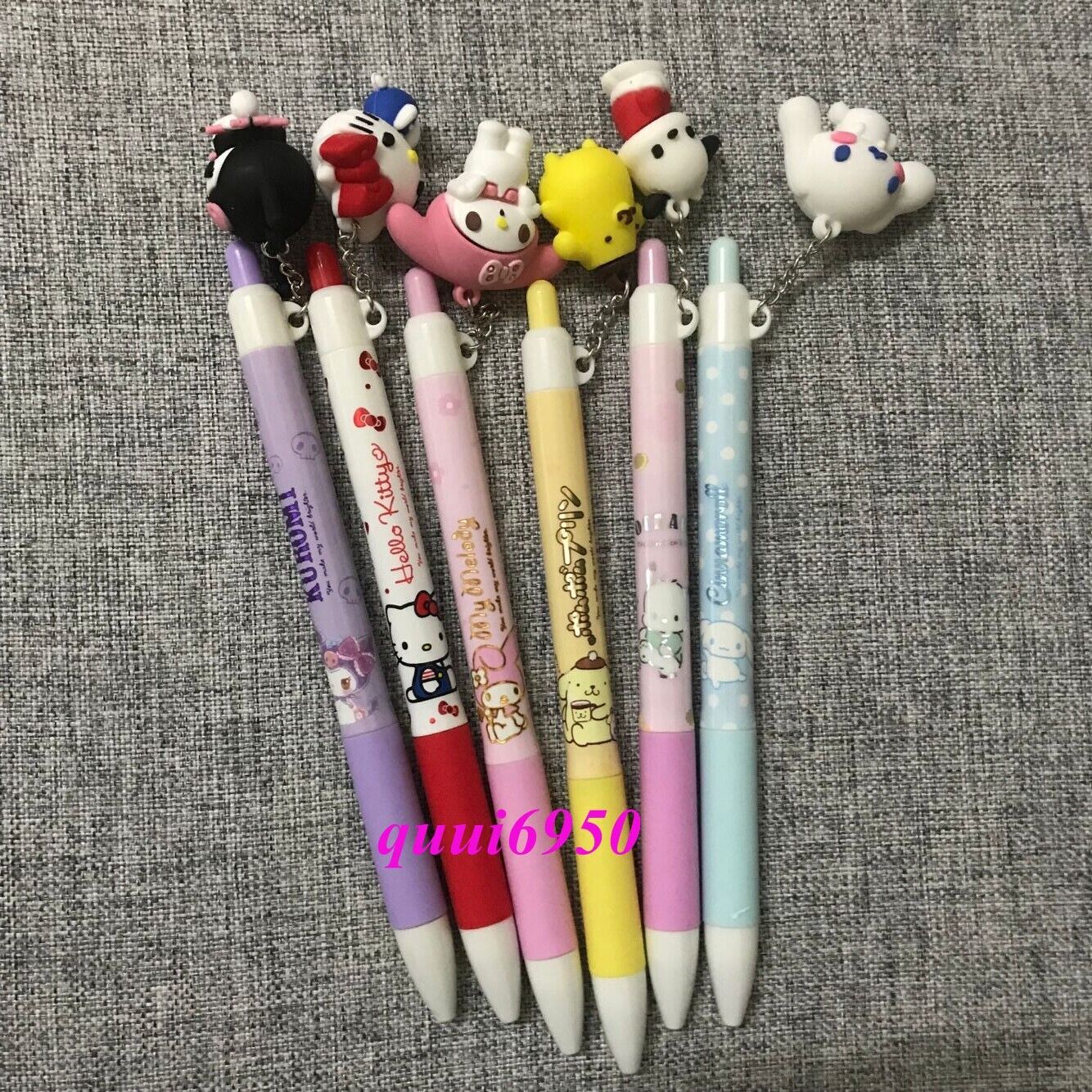 6pcs Kuromi My Melody Hello Kitty Gel Pen Black Ink 0.5mm Doll Charm Ballpoint